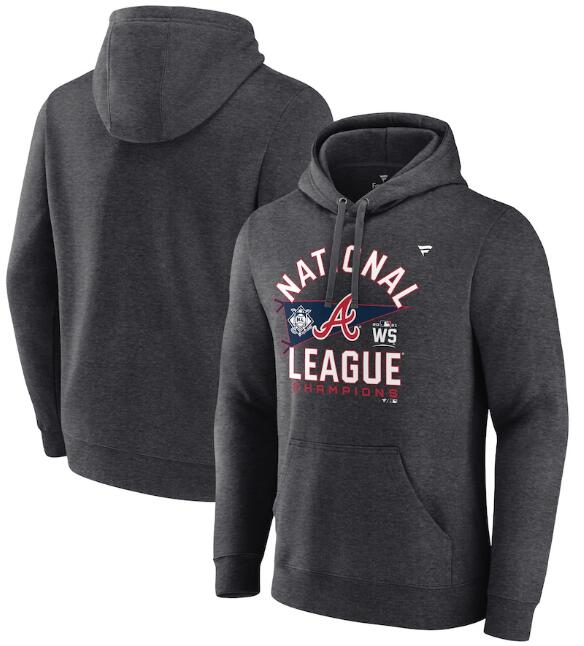 Men's Atlanta Braves 2021 Heathered Charcoal National League Champions Locker Room Pullover Hoodie Men's Atlanta Braves 2021 Heathered Charcoal National League Champions Locker Room Pullover Hoodie